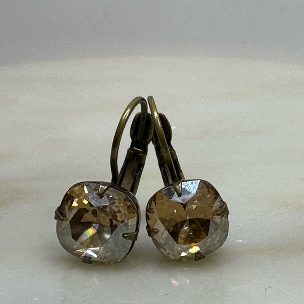 SOLD~Liz Palacios  Champagne Tone Tear Drop SWAROVSKI CRYSTALS Brass Earring